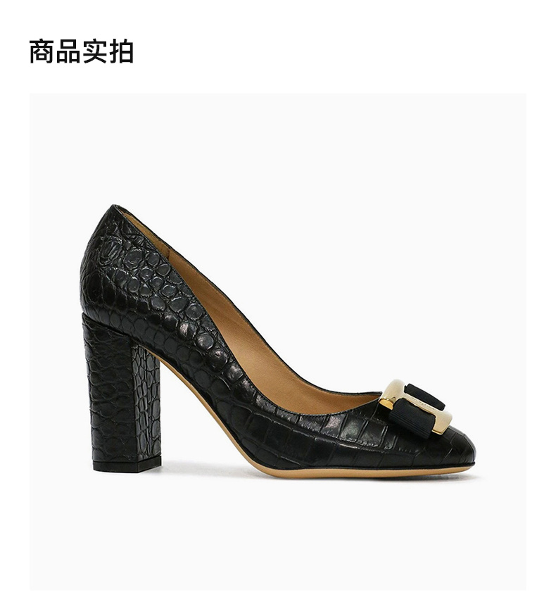 商品[国内直发] Salvatore Ferragamo|SALVATORE FERRAGAMO 女士黑色圆头高跟鞋 0598188,价格¥3231,第4张图片详细描述