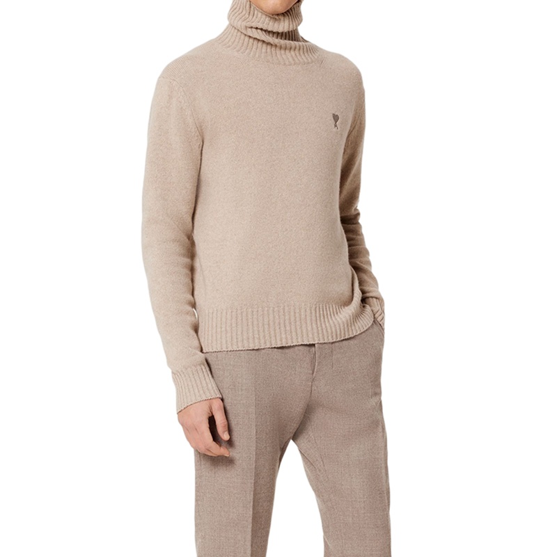 商品AMI|AMI PARIS Ami De Cœur系列 男士米色高领羊绒毛衣,价格¥3517,第4张图片详细描述
