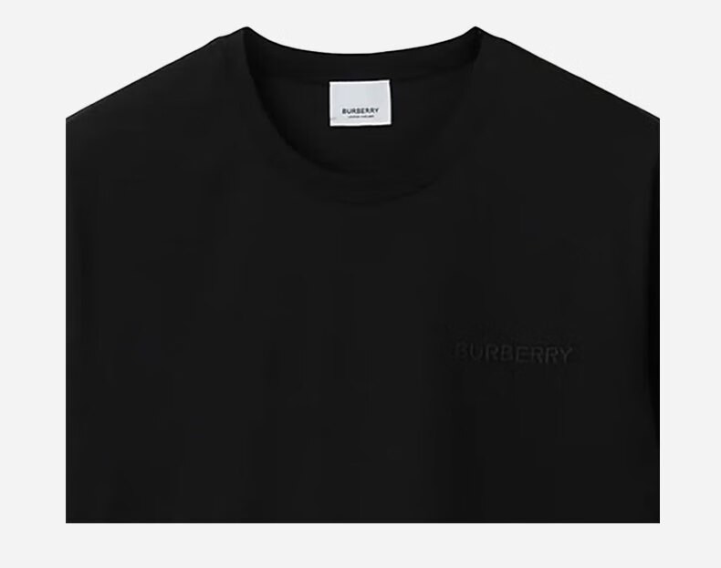 商品Burberry|【现货】博柏丽 男士黑色纯色棉质字母刺绣圆领短袖T恤 80839411,价格¥1478,第10张图片详细描述