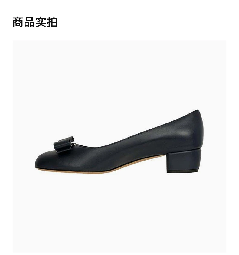 商品Salvatore Ferragamo|SALVATORE FERRAGAMO 女士深蓝色牛皮蝴蝶结装饰低跟船鞋 01-B221-574010,价格¥2479,第4张图片详细描述