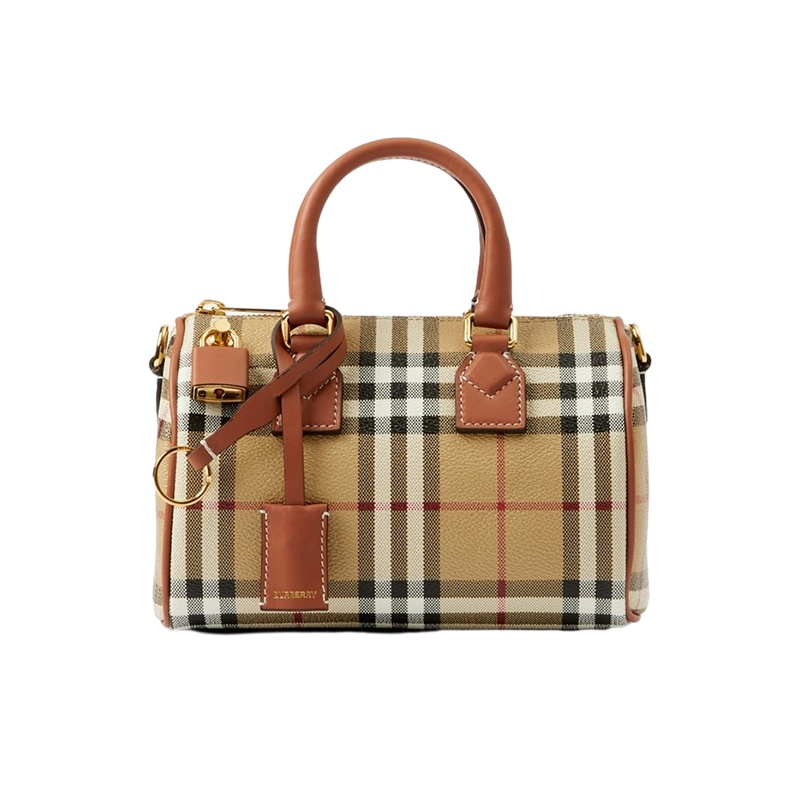 商品Burberry|【现货】博柏利23新款 女士迷你档案米色/棕色聚氨酯配皮格纹手提包 80713571,价格¥6932,第5张图片详细描述