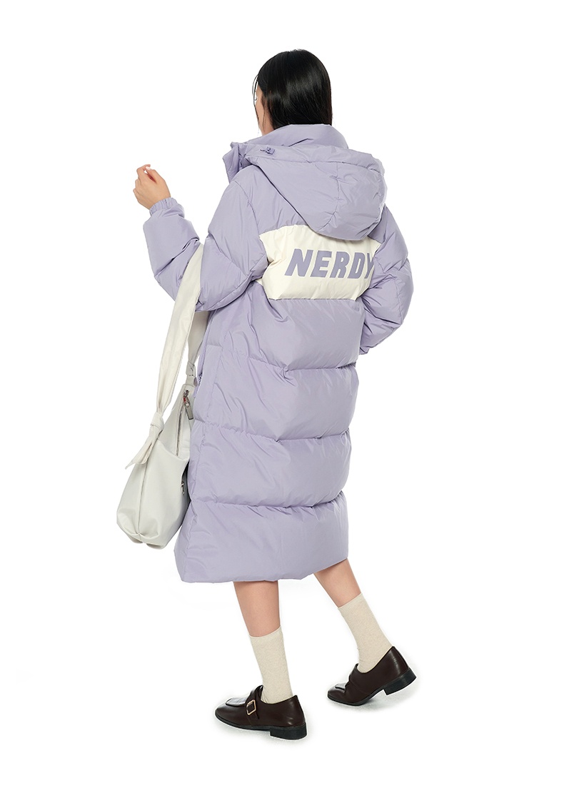 商品NERDY|【享贝家】（国内现货）NERDY 22冬季新款连帽中长款羽绒服情侣同款宽松羽绒外套  男女同款 白色\黑色\浅紫色 PNEW22DJ07 G-QD,价格¥983,第3张图片详细描述