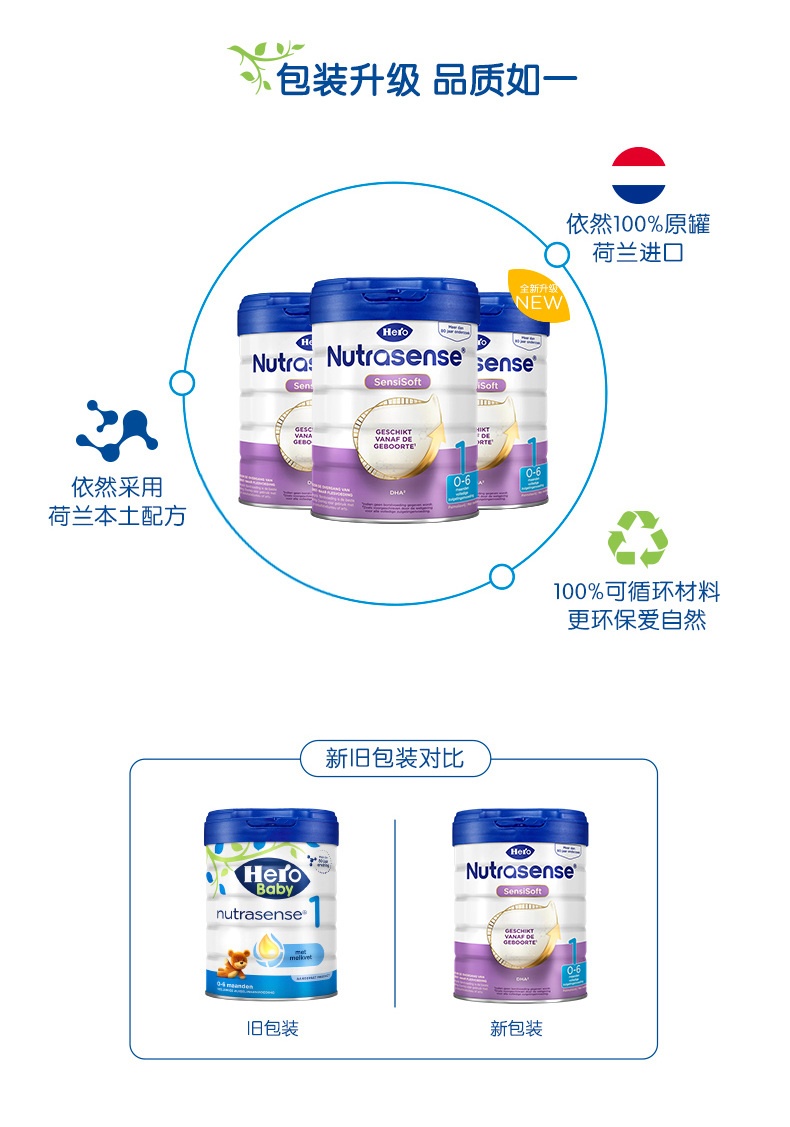 商品Hero baby|荷兰美素HeroBaby婴幼儿配方奶粉白金版1段（0-6个月）800g/罐 新旧版本随机发（保税仓发货）（预售3个工作日内发货）,价格¥279,第3张图片详细描述
