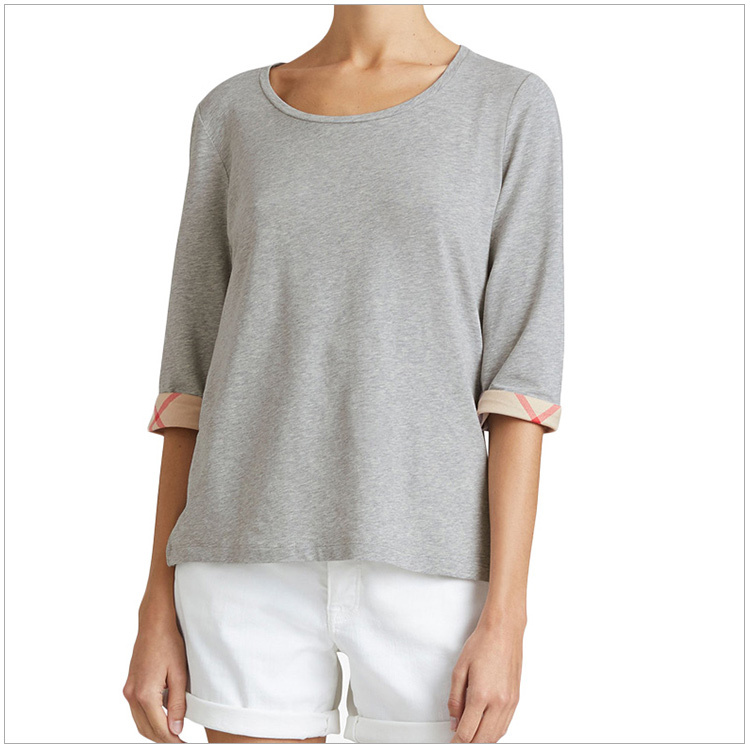 商品Burberry|Burberry 博柏利 女士棉时尚短袖灰色中袖T恤 3886952,价格¥986,第5张图片详细描述