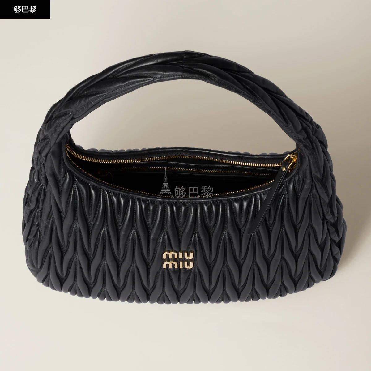商品Miu Miu|【预��售】 缪缪 25春夏 女士 手提包 Sac hobo Wander en cuir nappa matelassé 5BC170_N88_F0002_V_OOO,价格¥25215,第6张图片详细描述