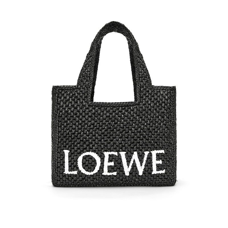 商品Loewe|罗意威 23春夏 新进Tote女士小号黑色拉菲草字体托特包/编织包/手提包 A685B59X01-1100,价格¥7654,第5张图片详细描述