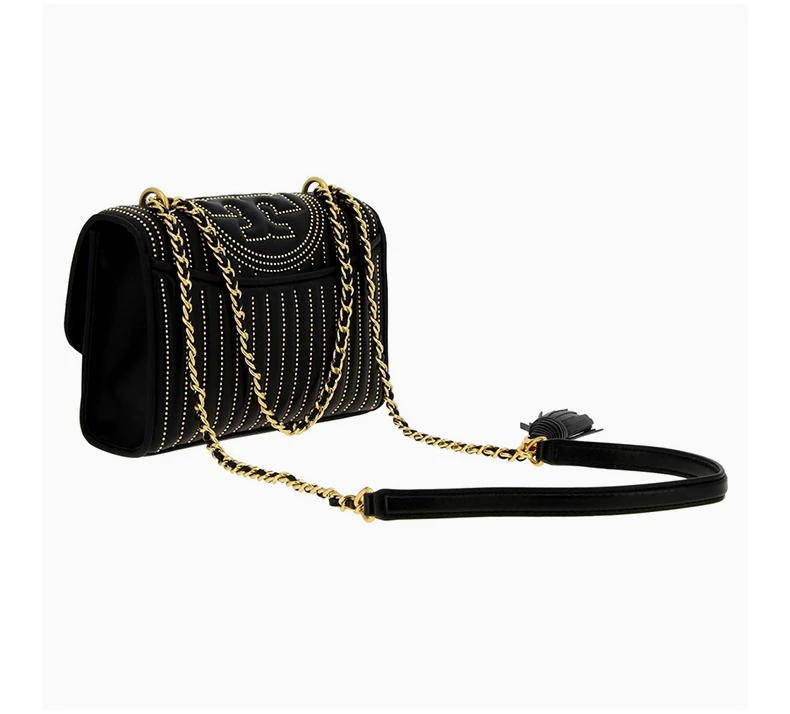 商品Tory Burch|TORY BURCH 女士黑色皮革绗缝金属颗粒装饰链条单肩斜挎包 52310-612,价格¥2556,第5张图片详细描述