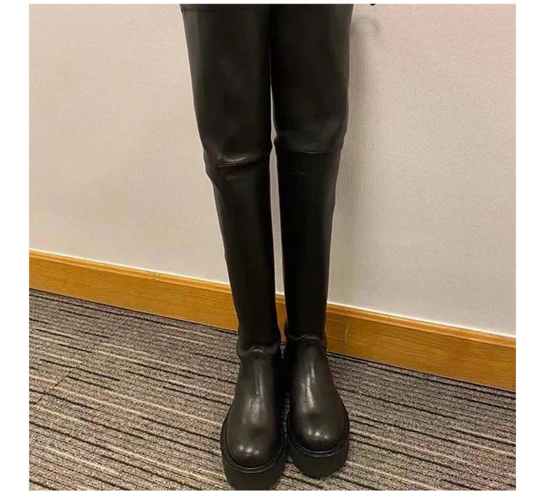 商品Stuart Weitzman|STUART WEITZMAN 女士黑色小羊皮系带过膝靴  LOWLAND-ULTRALNAPPA-BLACK,价格¥3685,第7张图片详细描述