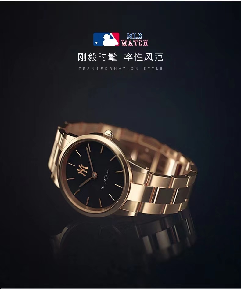商品[国内直发] MLB|欧美时尚防水石英表金色钢表带男女手表MLB-TP013,价格¥521,第5张图片详细描述