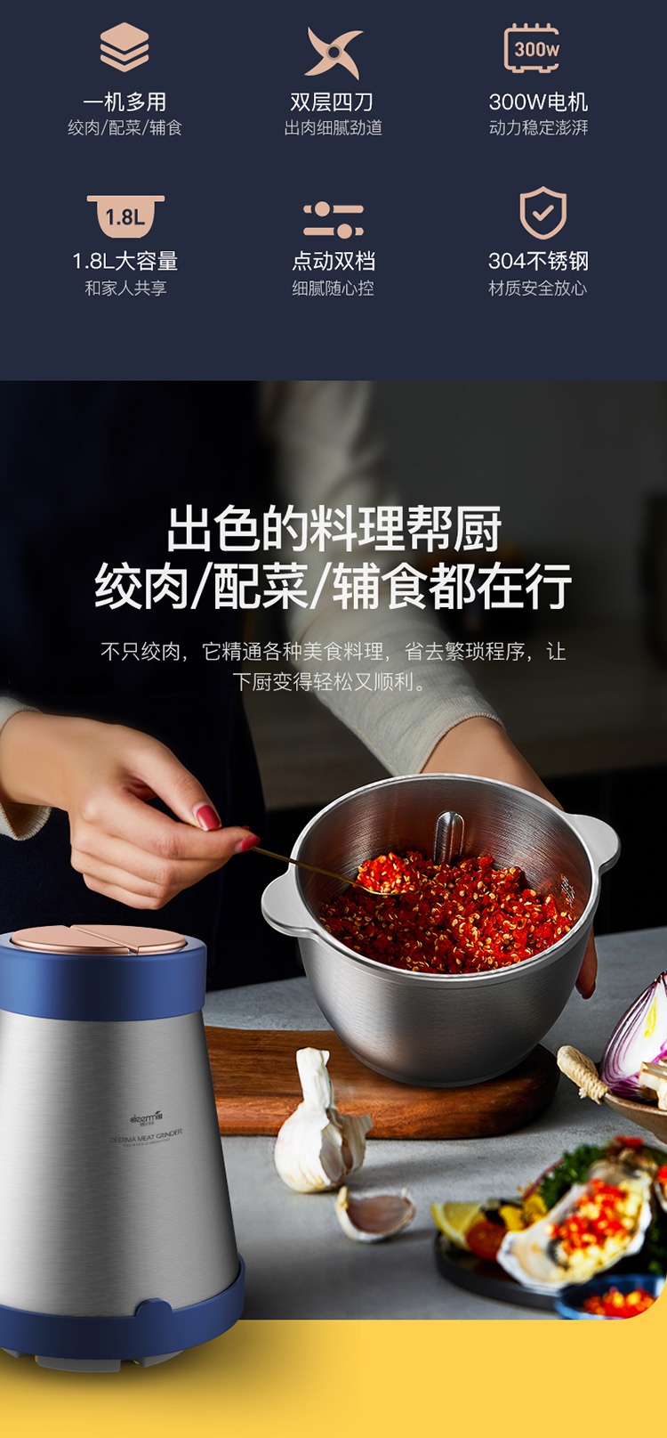 商品[国内直发] DEERMA|德尔玛 绞肉机1.8L DEM-JR05X,价格¥203,第2张图片详细描述