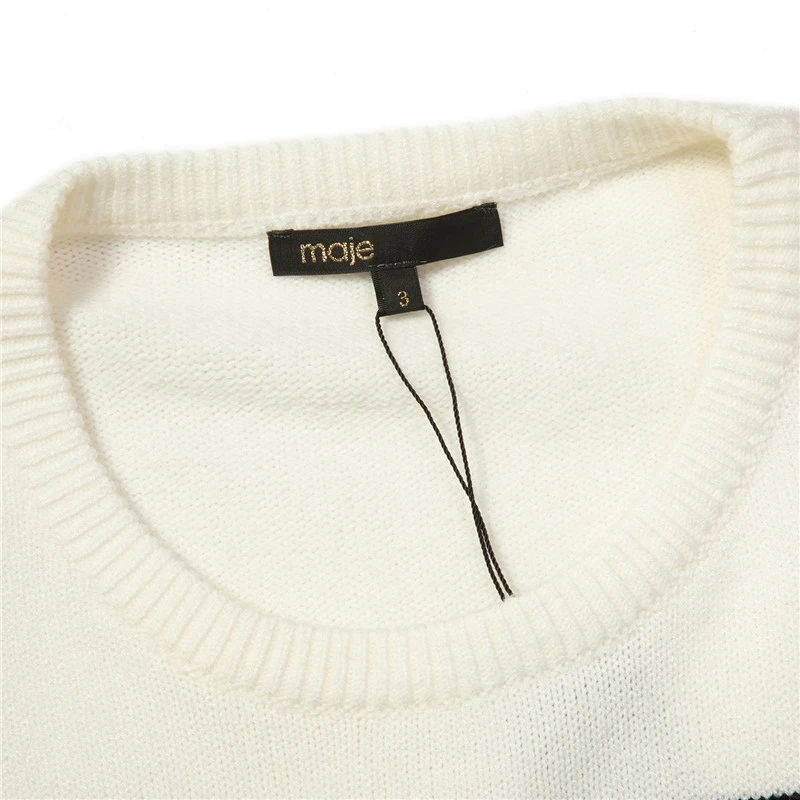 商品Maje|MAJE 女士拼色棉质针织毛衣 R130142P-WHITE,价格¥440,第8张图片详细描述