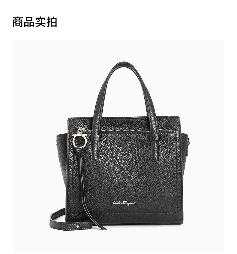 商品Salvatore Ferragamo|SALVATORE FERRAGAMO 女士黑色小牛皮徽标手提可单肩包 21-F478-720533,价格¥9378,第2张图片详细描述