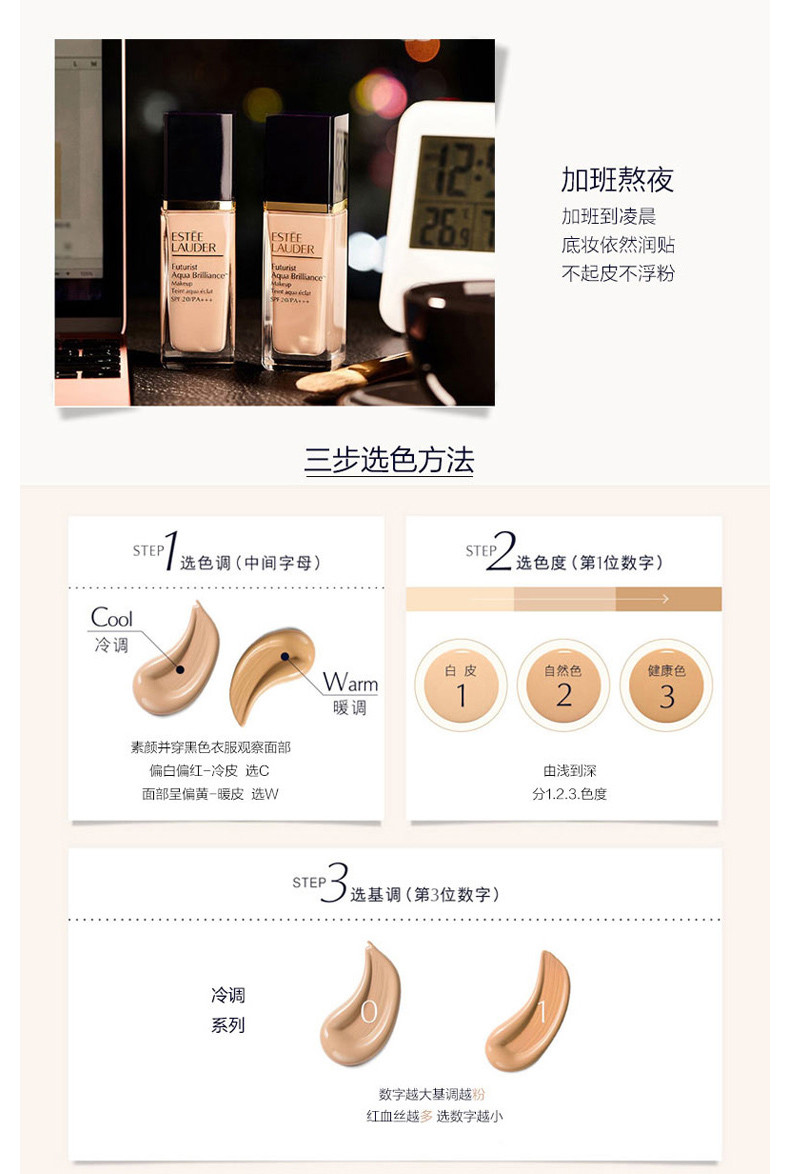 商品Estée Lauder|包邮｜【新版】雅诗兰黛 FUTURIST 沁水粉底液 SPF20/PA+++ 1C0 COOL PORCELAIN 30ML 【香港直发】,价格¥323,第8张图片详细描述