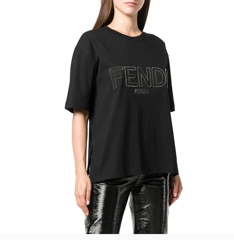 商品Fendi|Fendi 芬迪 女士黑色时尚休闲字母短袖T恤 FAF077-A47A-F0GME,价格¥1669,第5张图片详细描述