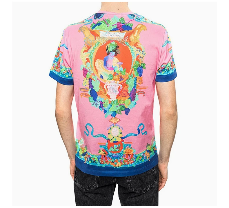 商品Versace|VERSACE 男士粉色印花弹力棉短袖T恤 A77276-A234048-7237,价格¥3594,第3张图片详细描述