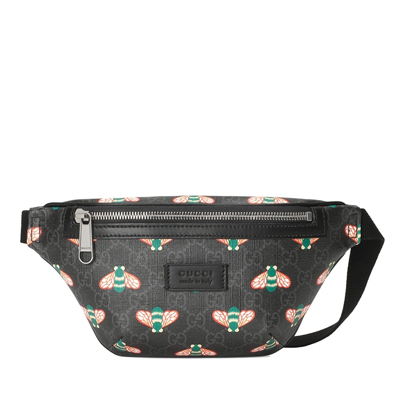 商品Gucci|GUCCI/古驰 Bestiary系列 男士老花帆布彩色蜜蜂图案印花黑色皮革饰边斜挎包腰包,价格¥7188,第7张图片详细描述