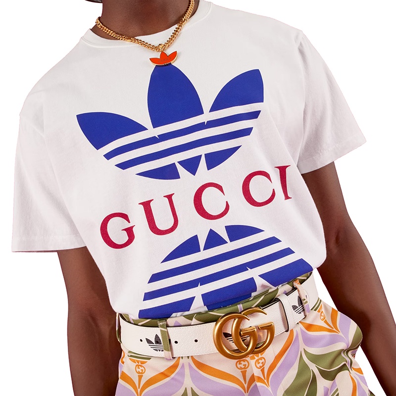 商品Gucci|【包税】GUCCI/古驰 22年秋冬新款 adidas联名系列 男士白色纯棉Logo印花短袖T恤548334XJEMJ9280,价格¥4356,第8张图片详细描述