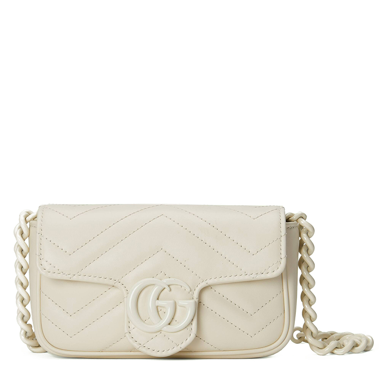 商品Gucci|【包税】GUCCI/古驰 GG Marmont系列 女士白色V型绗缝皮革同色系树脂扣单肩链条腰包‎699757UM8KV9022,价格¥10335,第7张图片详细描述