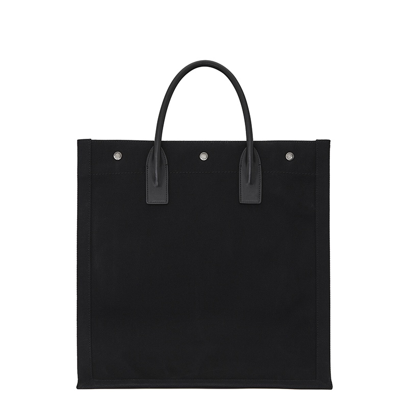 商品Yves Saint Laurent|SAINT LAURENT PARIS/圣罗兰 21新款 RIVE GAUCHE N/S系列 女士黑色/白色棉质徽标印花按扣开合手提购物包,价格¥9508,第5张图片详细描述