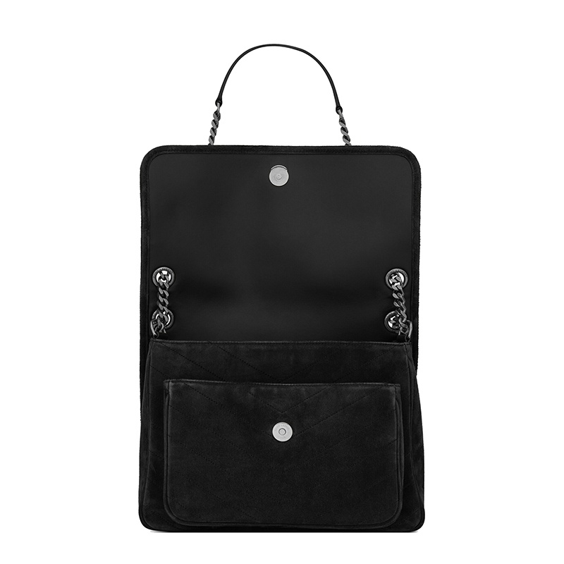 商品Yves Saint Laurent|SAINT LAURENT PARIS/圣罗兰 YSL 21新款 NIKI系列 女士中号黑色绒面革小牛皮翻盖徽标按扣单肩斜挎手提包,价格¥22480,第4张图片详细描述