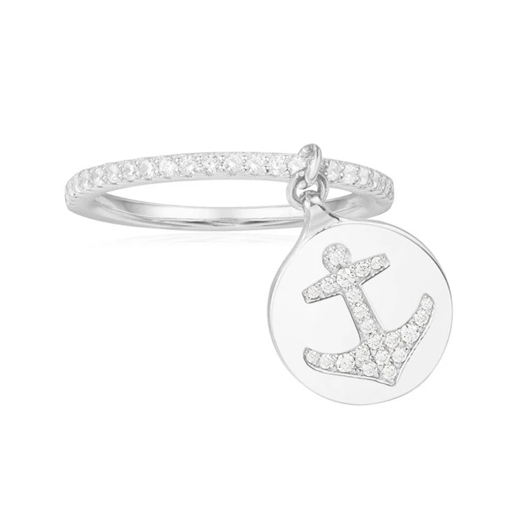 商品[国内直发] apm Monaco|APM MONACO 女士银色银镶钻锚陀戒指 A18115OX,价格¥312,第2张图片详细描述