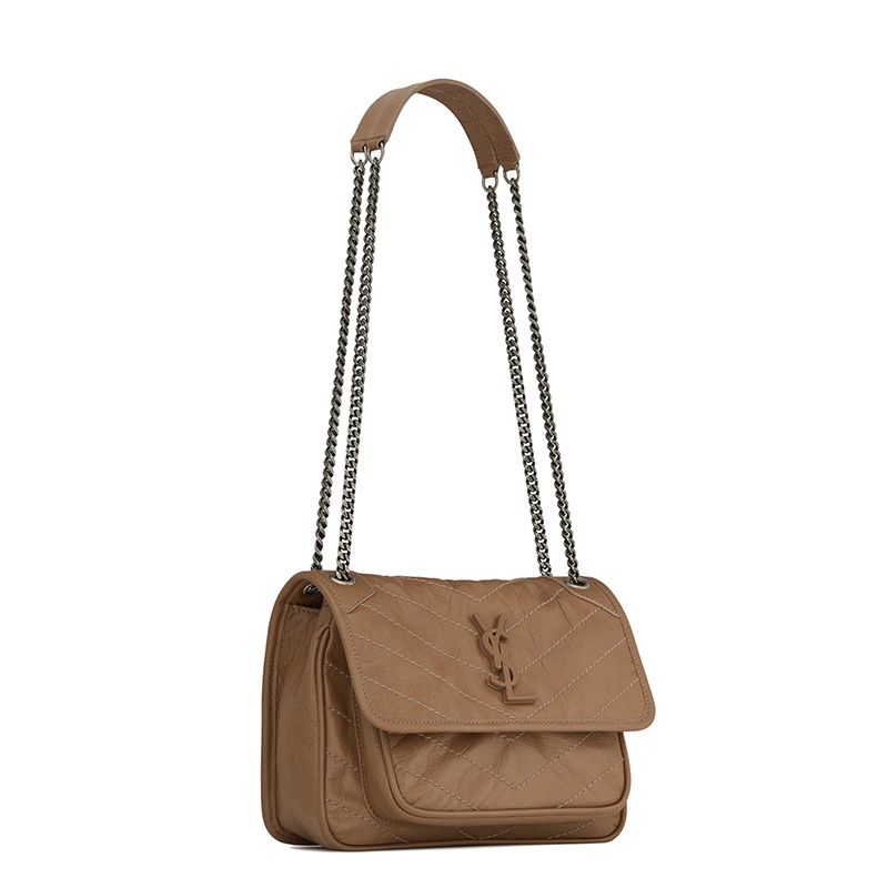 商品Yves Saint Laurent|SAINT LAURENT PARIS/圣罗兰 YSL 22春夏新款NIKI BABY系列 女士深太妃棕色绗缝复古褶皱牛皮革单肩斜挎链条包,价格¥19163,第6张图片详细描述