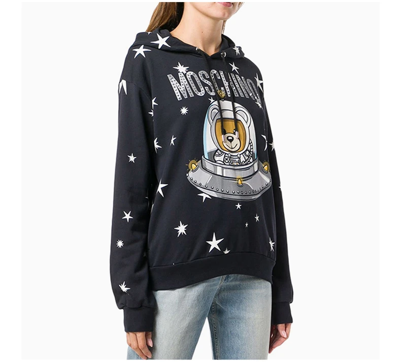 商品Moschino|Moschino 莫斯奇诺 女士黑色宇宙飞船玤泰迪熊连帽卫衣 DV1702-5427-1555,价格¥2155,第6张图片详细描述
