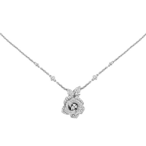 商品Dior|预订款 DIOR/迪奥 经典ROSE BAGATELLE MM系列 18K金白金镶嵌钻石玫瑰花吊坠项链JBAG94026_0000,价格¥196669,第2张图片详细描述