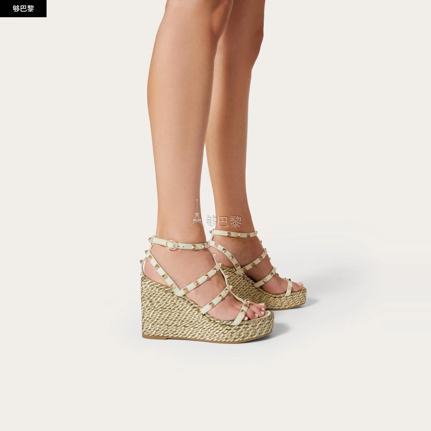 商品Valentino|【预售】 华伦天奴 25春夏 女士 坡跟鞋 SANDALES COMPENSÉES À BRIDES ROCKSTUD EN CUIR DE VEAU. TALON : 95 MM 4W2S0F95EMP_I16 ,价格¥6855,第3张图片详细描述