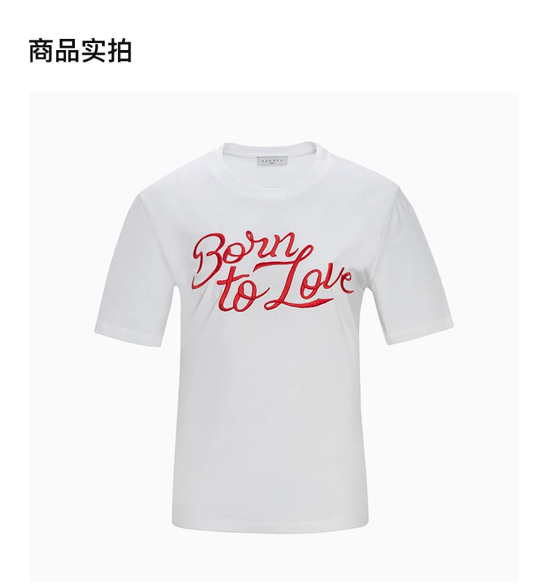 商品[国内直发] Sandro|SANDRO 女士白色棉质T恤 R130068P-WHITE,价格¥270,第4张图片详细描述