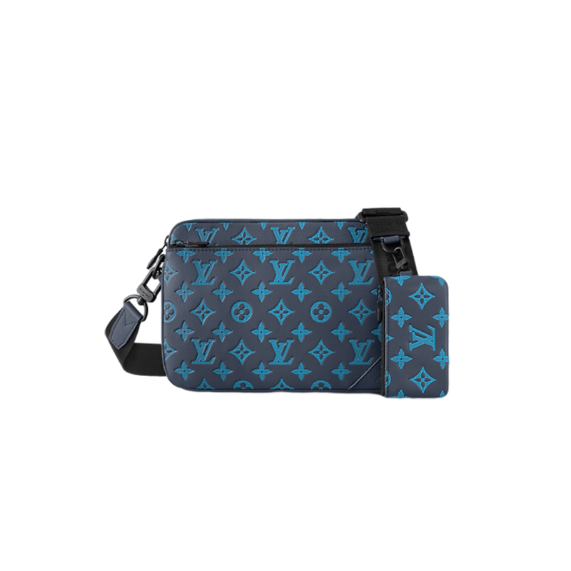 商品Louis Vuitton|【预售十天】路易威登 男士海军蓝色交织字母压花小牛皮配可拆卸钱包单肩包 M46604,价格¥23274,第2张图片详细描述