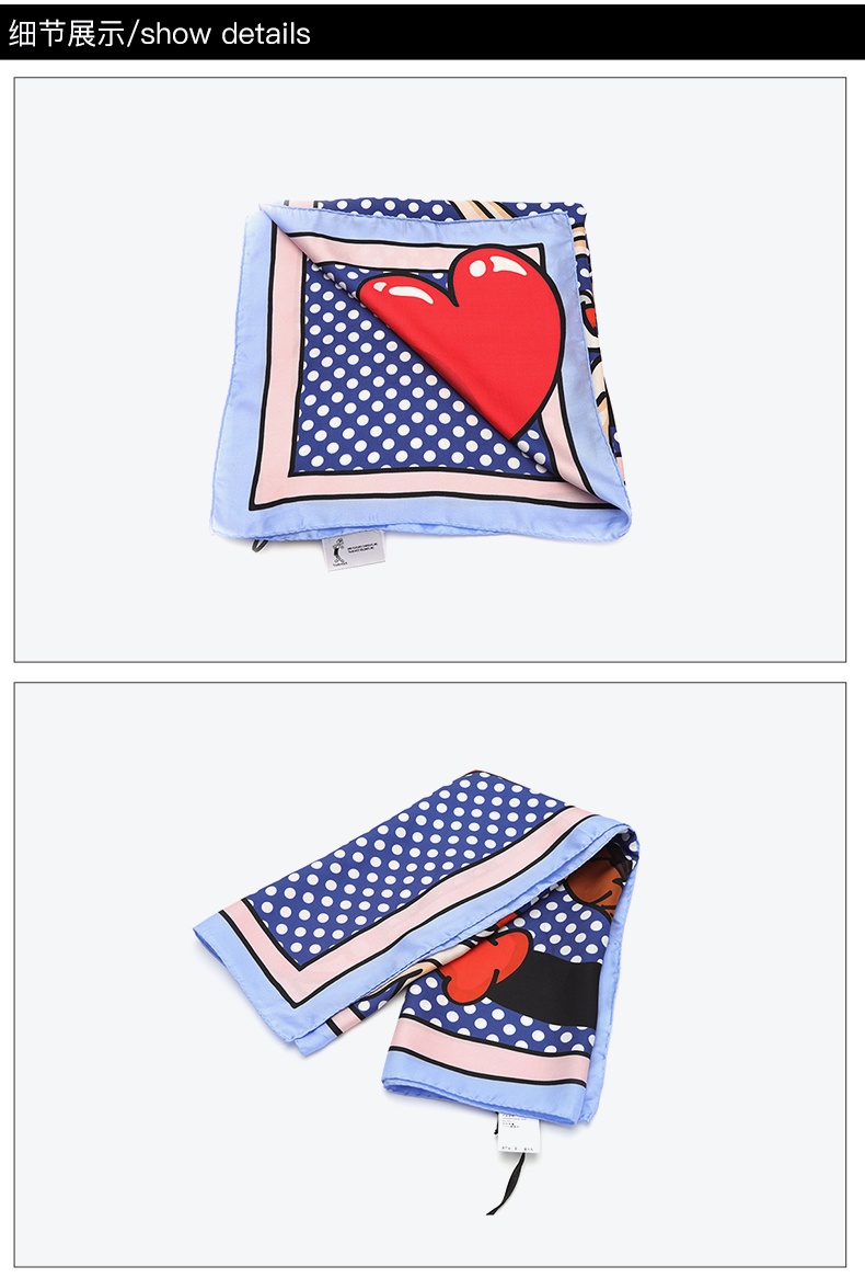 商品Moschino|莫斯奇诺女士蓝色多色波点oliver图案桑蚕丝方巾丝巾03548M2534（香港仓发货）,价格¥369,第3张图片详细描述
