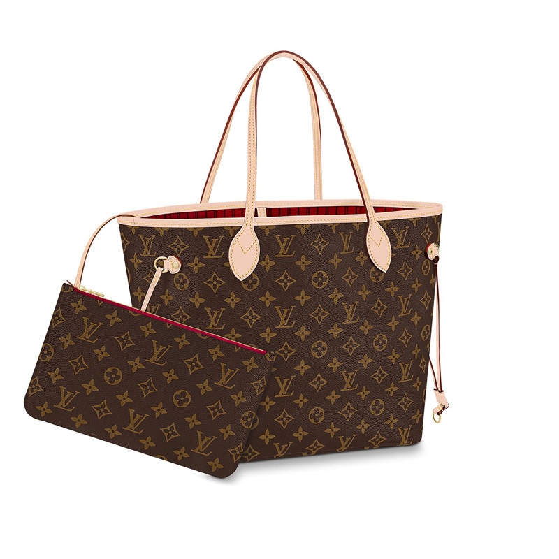 商品Louis Vuitton|【预售十天】路易威登  经典款NEVERFULL MM 女士棕色老花内里红色小牛皮单肩手提购物袋,价格¥13309,第5张图片详细描述