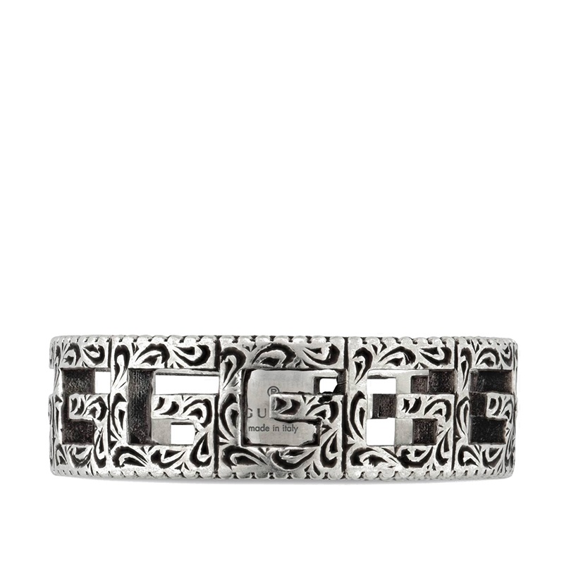 商品Gucci|GUCCI/古驰 925银镂空方G图案边缘纹理饰面戒指,价格¥3036,第2张图片详细描述