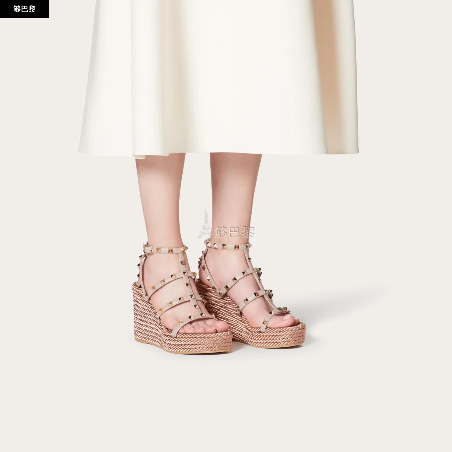 商品Valentino|【预售】 华伦天奴 25春夏 女士 坡跟鞋 SANDALES COMPENSÉES ROCKSTUD À BRIDES EN VEAU. TALON : 95 MM 4W2S0F95BAE_P45 ,价格¥6855,第3张图片详细描述