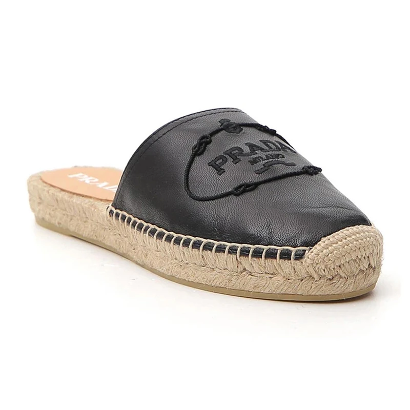 商品Prada|PRADA 女士黑色徽标麻底穆勒鞋  1S154M-034-F0002,价格¥2391,第5张图片详细描述