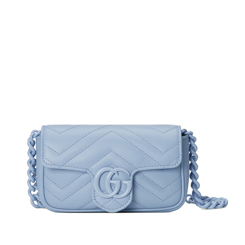 商品Gucci|GUCCI/古驰 22春夏新款GG Marmont系列 女士浅蓝色V型绗缝皮革双G扣翻盖单肩斜挎包腰包‎699757UM8KV4928,价格¥10707,第2张图片详细描述