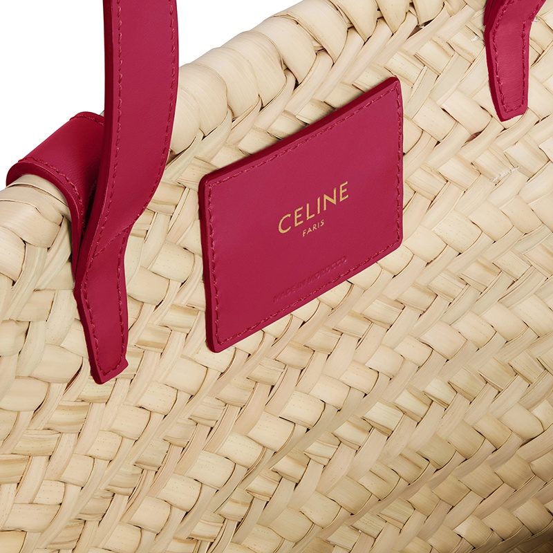 商品Celine|【包税】CELINE/赛琳 CLASSIC TRIOMPHE系列 女士中号原色棕榈叶配胭脂红小牛皮细节单肩斜跨手工编织篮子包192622CGG.27CA,价格¥4887,第5张图片详细描述