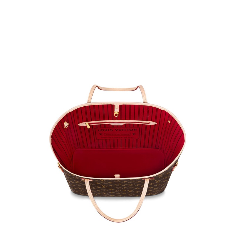 商品Louis Vuitton|【现货】路易威登  经典款NEVERFULL MM 女士棕色老花内里红色小牛皮单肩手提购物袋,价格¥13180,第2张图片详细描述