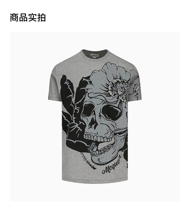 商品[国内直发] Alexander McQueen|ALEXANDER MCQUEEN 灰色男士T恤 626674-QPZ59-0902,价格¥1024,第4张图片详细描述