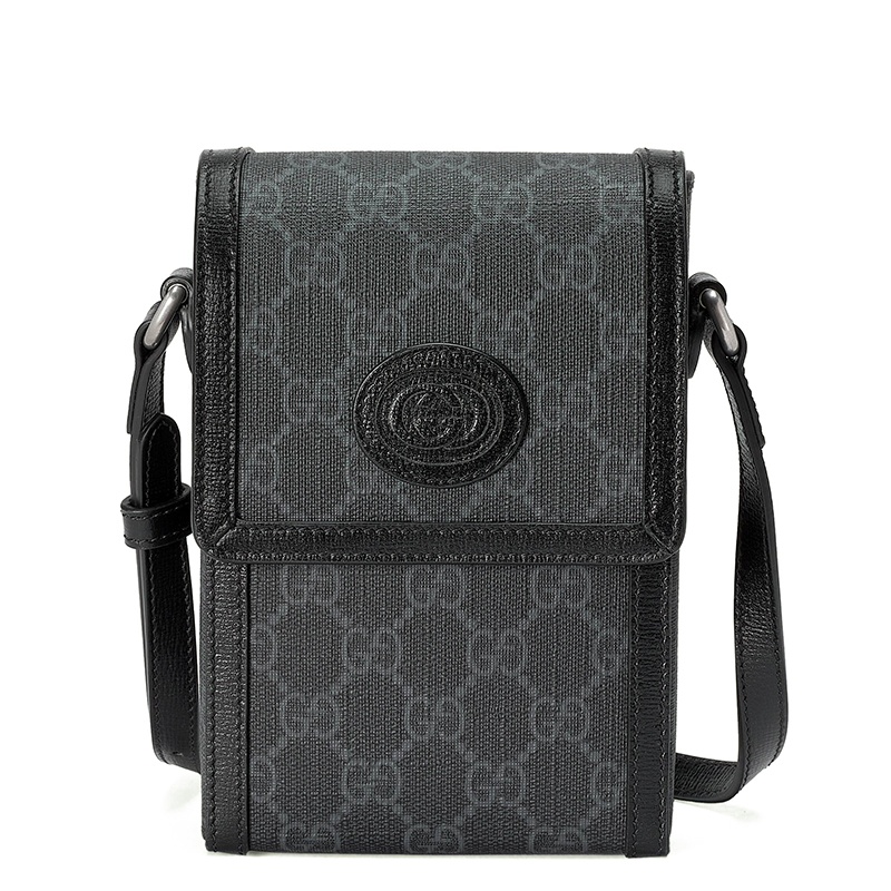 商品Gucci|GUCCI/古驰 22春夏新款 男士迷你黑色老花帆布皮革滚边翻盖开合斜跨单肩包69940292TCF1000,价格¥7109,第2张图片详细描述