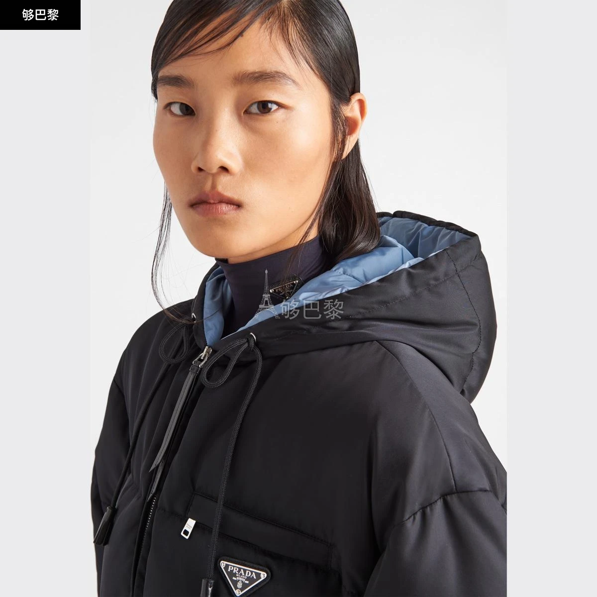 商品Prada|【预售】 普拉达 25秋冬 女士 羽绒服 Re-Nylon 再生尼龙华达呢连帽羽绒外套 29B408_11C9_F0002_S_222 ,价格¥18498,第6张图片详细�描述