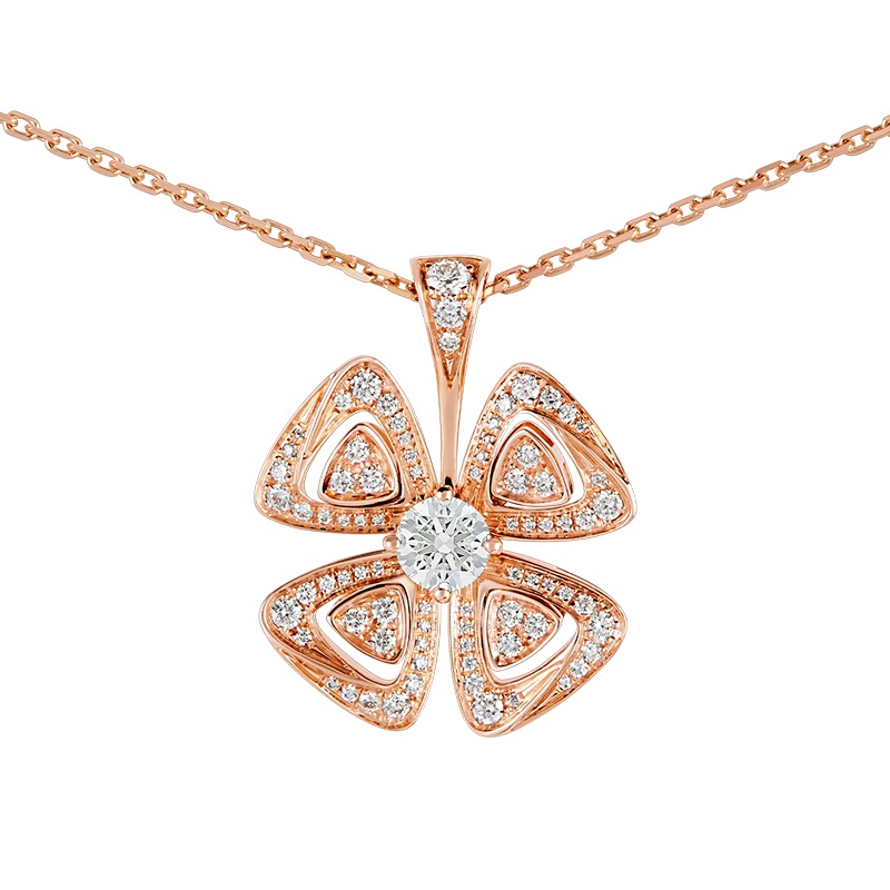 商品BVLGARI|  BVLGARI/宝格丽 FIOREVER系列 18K金玫瑰金花朵项链镶有主钻和密钉钻石 355885,价格¥95523,第4张图片详细描述