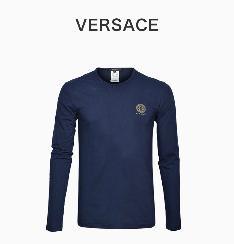 商品Versace|VERSACE 男士深蓝色胸前徽标圆领长袖T恤 AUU01007-A232741-A1384,价格¥468,第3张图片详细描述