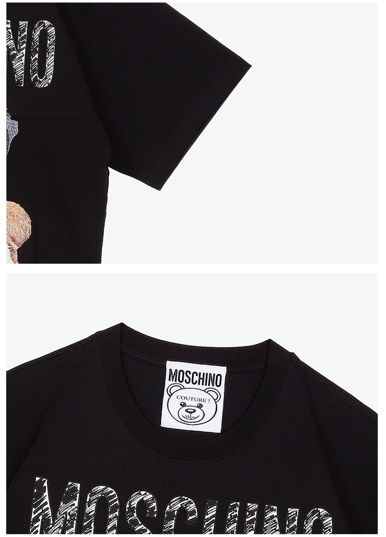 商品[国内直发] Moschino|MOSCHINO短袖莫斯奇诺奢侈品女士 Mixed Teddy Bear经典logo小熊短袖圆领平纹针织T恤春夏上衣女款白色时尚礼物07025540 V3001（清仓特价）,价格¥436,第10张图片详细描述