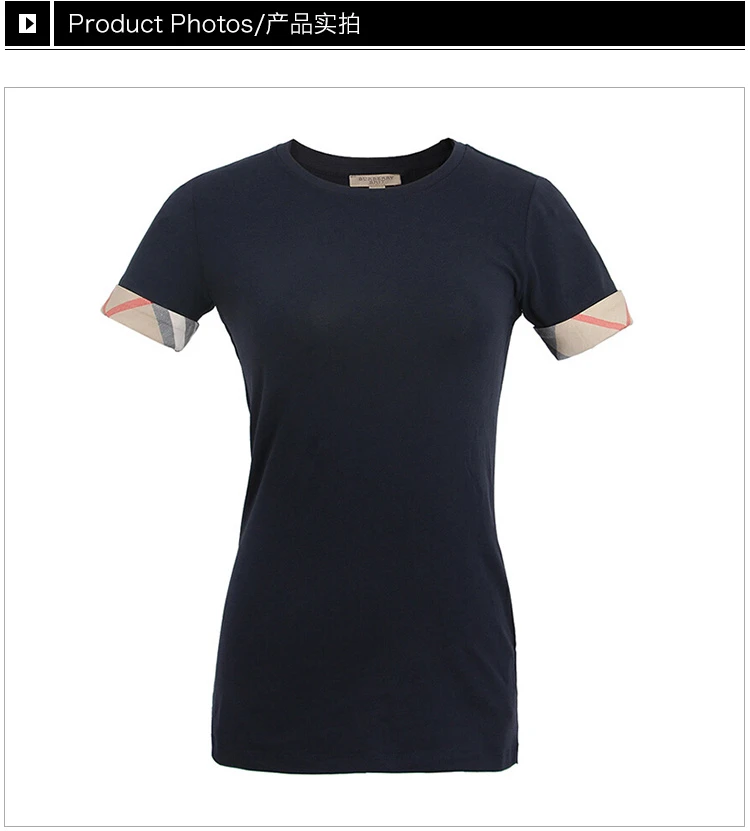 商品[国内直发] Burberry|Burberry 博柏利 女士深蓝色纯棉圆领短袖T恤 3877319,价格¥1037,第3张图片详细描述