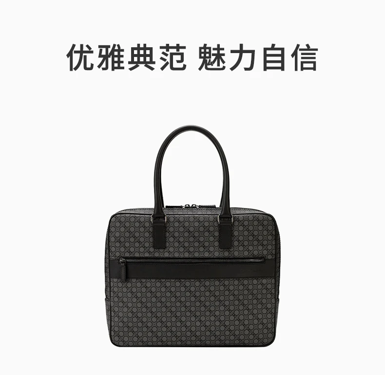 商品[国内直发] Salvatore Ferragamo|SALVATORE FERRAGAMO 男士灰色圆点中号手提包 24-9777-606169,价格¥5695,第1张图片详细描述