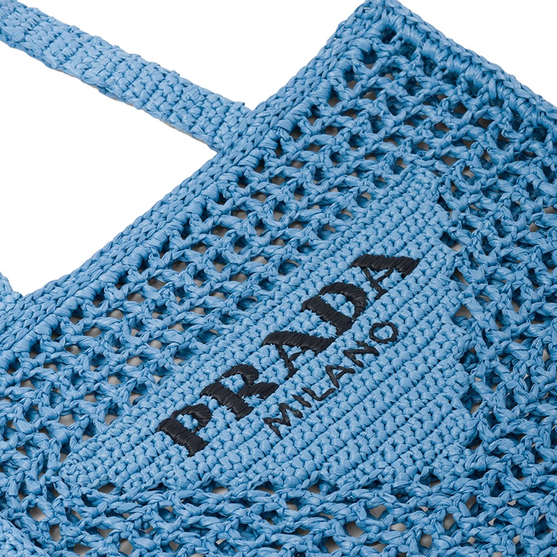 商品Prada|PRADA/普拉达 22新款 女士天蓝色酒椰纤维解构式单肩手提镂空托特包,价格¥12437,第6张图片详细描述