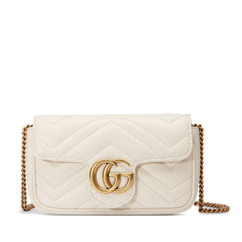 商品Gucci|古驰 GG Marmont 女士超迷你白色链条单肩包,价格¥7500,第2张图片详细描述