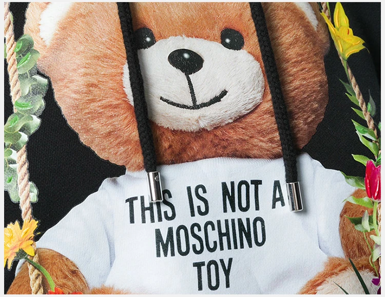 商品Moschino|Moschino 莫斯奇诺 女士黑色全棉Toy bear花卉连帽衫长袖卫衣 DV1703-0427-1555,价格¥2146,第8张图片详细描述